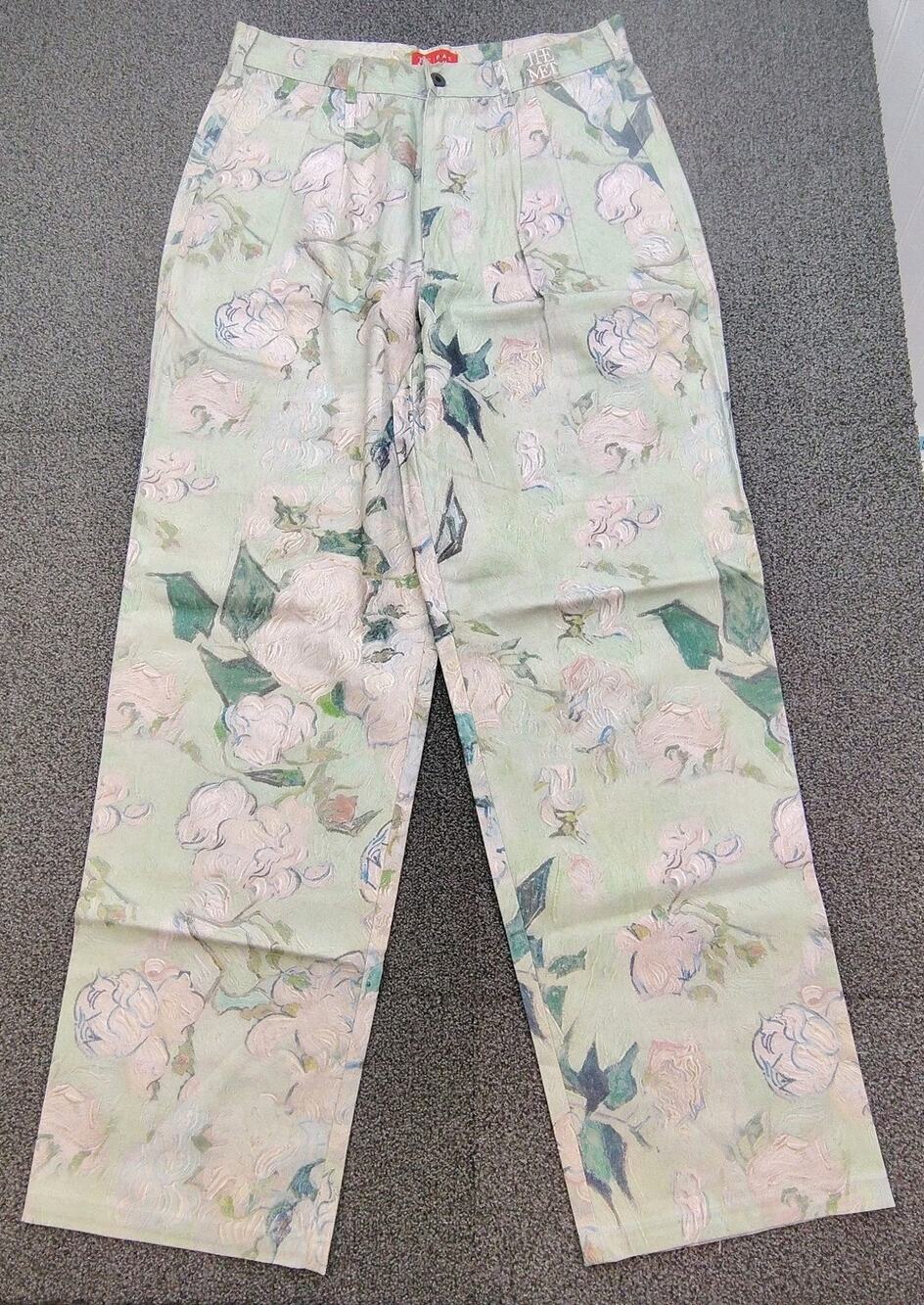 New PacSun The Met Jeans Women's Size L Floral Denim Straight Baggy Sample